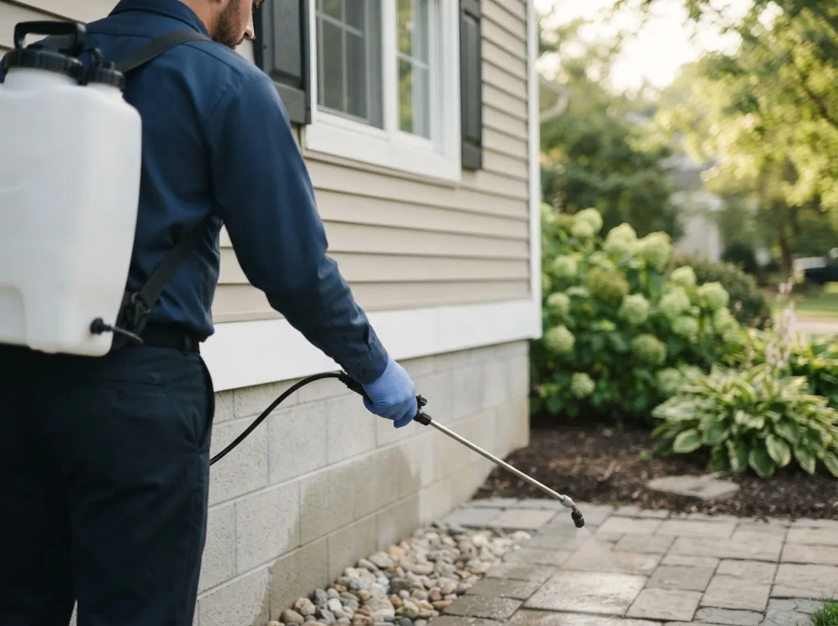 Pest control technician inspecting a home in Goree, TX